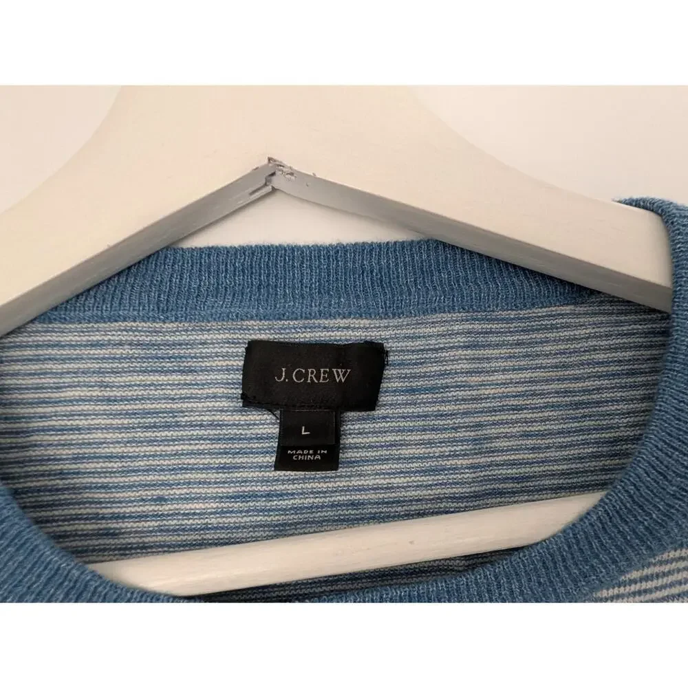 J Crew Cotton Linen Crewneck Sweater In Heather Microstripe Men's Large Comfort